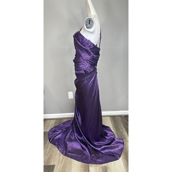 NWT OSCAR DE LA RENTA One-Shoulder Draped Silk-Blend Lamé Gown Size 10 $7995 - Picture 5 of 9